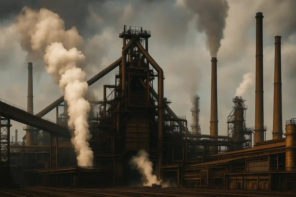 Staalfabriek onder een bewolkte lucht