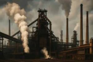 Staalfabriek onder een bewolkte lucht