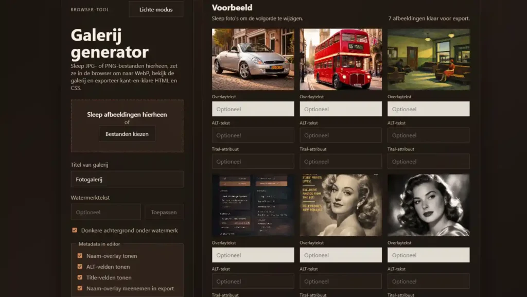 Web based gallery generator interface